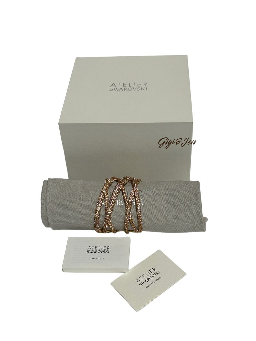 Swarovski Atelier Tigris cuff Pink, Gold-tone plated Material New